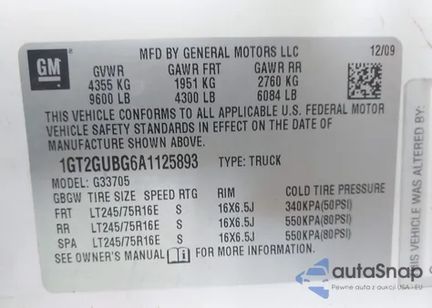 2010 GMC Savana 3500 Work Van from USA, damaged, VIN 1GT2GUBG6A1125893